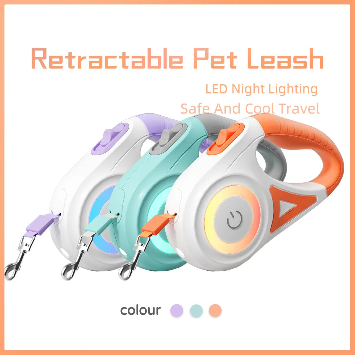 LED Retractable Dog Leash with Light for Puppies Small Medium Big Dogs Cats Pet Harness Straps Collar Accessories 3M 5M Roulette