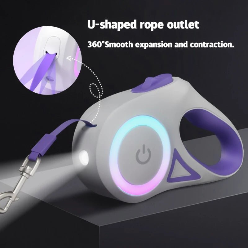 LED Retractable Dog Leash with Light for Puppies Small Medium Big Dogs Cats Pet Harness Straps Collar Accessories 3M 5M Roulette